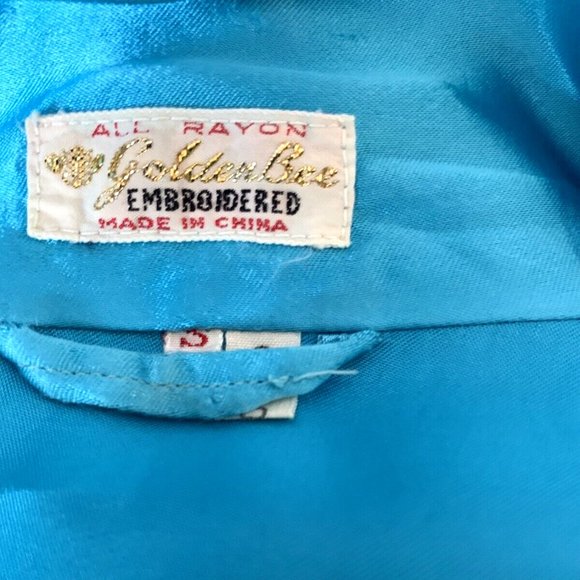 Vintage Golden Bee Turquoise Blue Embroidered Robe Kimono - Picture 11 of 11